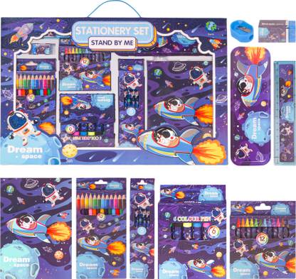 WISHKEY 41 Pieces Space Theme All-in-One Stationery Set with Pencil Box, Notebook, Scale