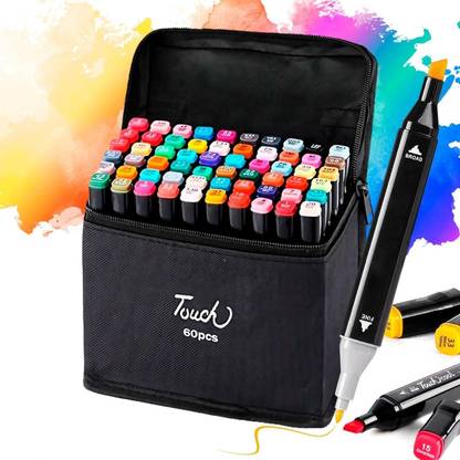 KIZJORYA 60 Pcs Dual Tip Alcohol Markers Set,Non-Toxic Art Supplies For Kids