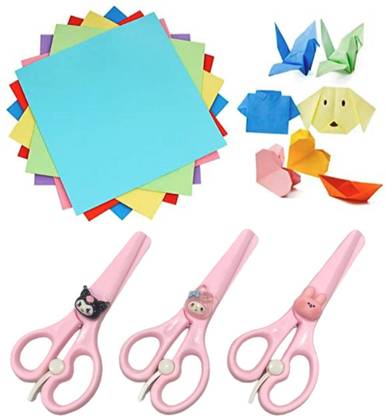 DC DECORIO Plastic Kids Safety Craft Scissors & Creative Art and Craft Paper(Pack of 3)