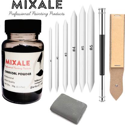 mixale Drawing Charcoal Powder With Blending Stumps & Extender or Sketching Tools