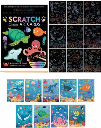 Happy Hues Ocean DIY Magic Scratch Art for Kids, 9 Sheets Double Sided Cute Design