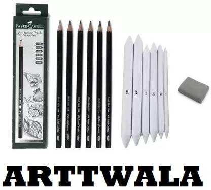 ARTTWALA FABER CASTELL DRAWING PENCIL SET WITH PAPER STUMPS & KNEADABLE ERASER COMBO