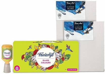 Pidilite Fevicryl Glass painting on Canvas (1 Glass Colour, 1 Canvas and 2 3D Outliner)