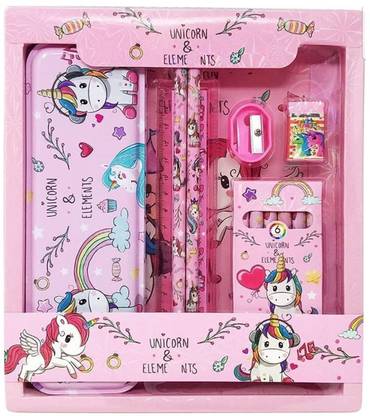 GlowKraft Unicorn Pencil Kit With Pencil Set & Crayons & Unicorn Metal Pencil Box