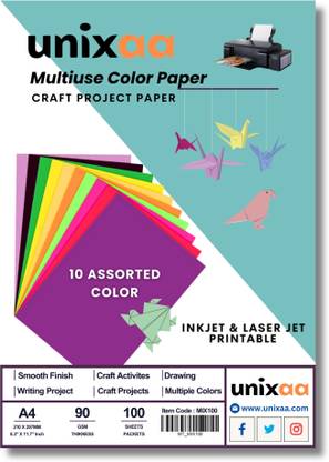 UNIXAA A4 Art & Craft Double Sided Colored Paper (10 Each Color Sheet With 100 Sheet)