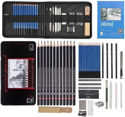 PEACORA Sketching Pencil Kit 45 Pcs Professional Graphite Charcoal Sketch & Drawing Kit