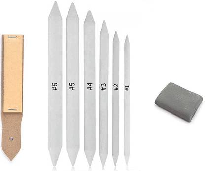 Prescent 8Pcs Set Paper Blending Stump Set with Sand Paper and Kneadable Art Eraser