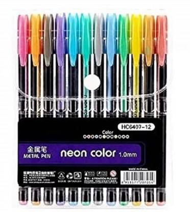 Bhive 12 Pcs Metallic Color Gel Pen Set, Neon Pens Set Good Gift For Coloring Kids
