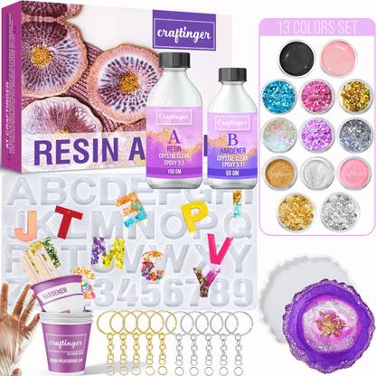Craftinger Resin Art Keychain Alphabet Making kit With 200 Gm Epoxy Resin Mould & More