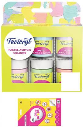 Fevicryl Multi Surface Pastel Acrylic Colours Kit 6 Shades X 15Ml With Glue Drops