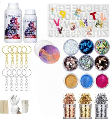 Shiva Creation Diy Alphabet Keychain Kit With Free Round Mould &3:1 CrystalClear Resin 200gm