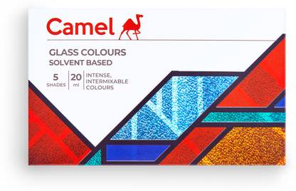 Camel Solvent Based Glass Colours 5 Shades with glass medium and liner