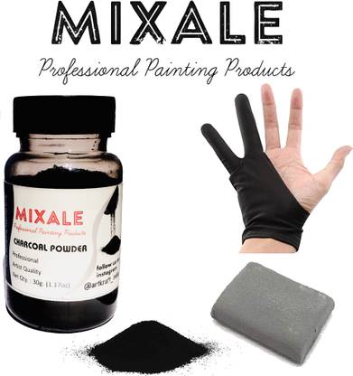 mixale Extra Dark Charcoal Powder with sketching Glove Or Kneadable Eraser