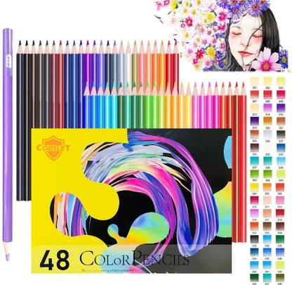 Corslet Pack of 48 Colours Pencil Set for Drawing, Oil-Based Professional Pencil Set