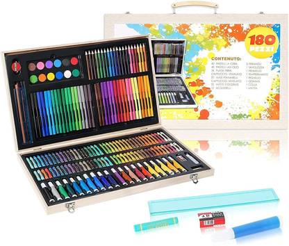 Dajienterprise 180-Piece Painting Set in Wooden Case with Wooden Case Including Wax