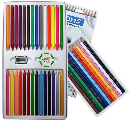 DOMS 28 Shades Plastic Crayons Alongwith 12 Shades Pencils Colours