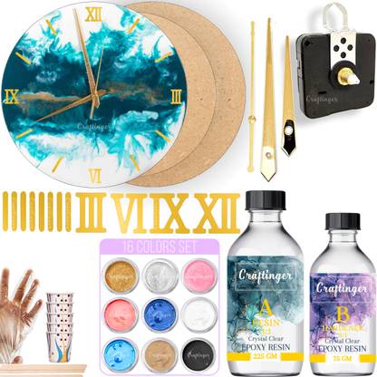 Craftinger Resin Art 12" Inch Clock Making Kit With 300Gm Resin , Pigments And More