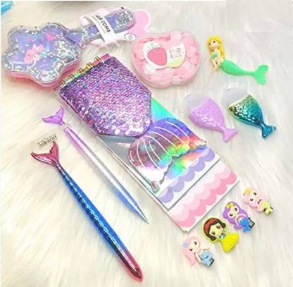 FATFISH Gift Combo Kids Mermaid Notepad/Eraser/Paper Soap/Higlighter/Pen combo Pack of 8