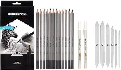 URBAN BOX Artist Pencil 10B,8B,6B,5B,4B,3B,2B,B,HB,2H,4H & 6H with Stump and White pen