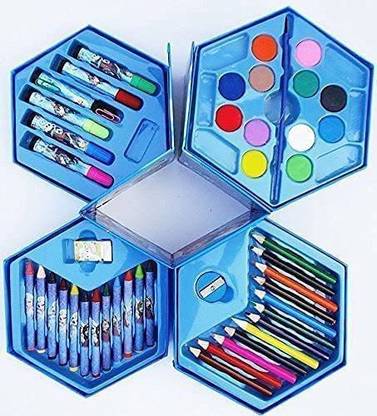 Mikha Set of 46 Pcs Color Pencils Crayons, Water ,Sketch Pens for kids| Random Print Linear Shaped Color Pencils