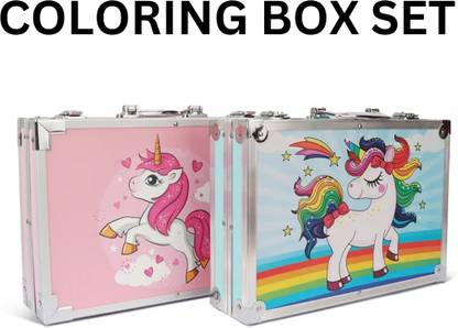 RAZY Unicorn Print Pink Color 145 PCS Art Supplies, Drawing Art BBOX