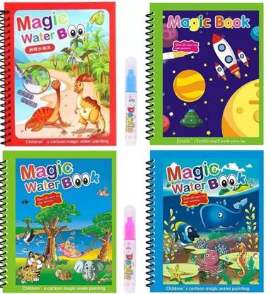 Jazox Magic Water Coloring Book, Magic Water Drawing Book Reusable Water-Reveal