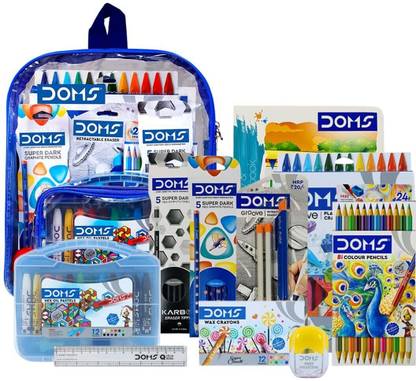 DOMS Smart Stationery Kit (10 pcs in KIT) Transparent Zipper Bag