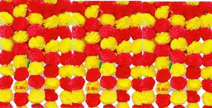 S-Biv Red, Yellow Marigold Artificial Flower