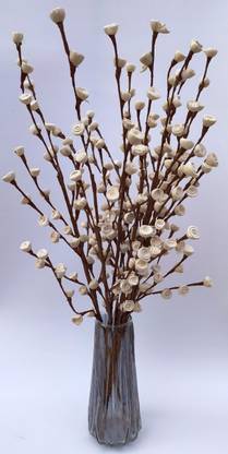 PUPRIWALL Dry Decoration Artificial Rose Flower Bunches Without Pot White Dried Sticks, Rose Artificial Flower