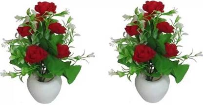 CHAUDHARY LIFE STYLE CLS Red roses Red Rose Artificial Flower  with Pot