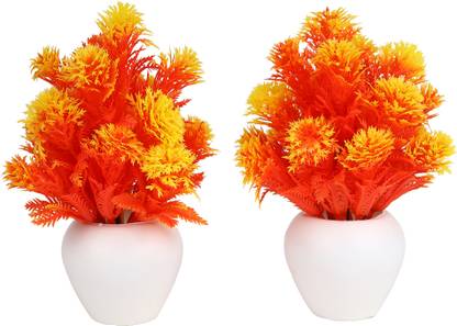 PAMLAND Artificial Flower Virgo Orange Wild Flower Artificial Flower  with Pot