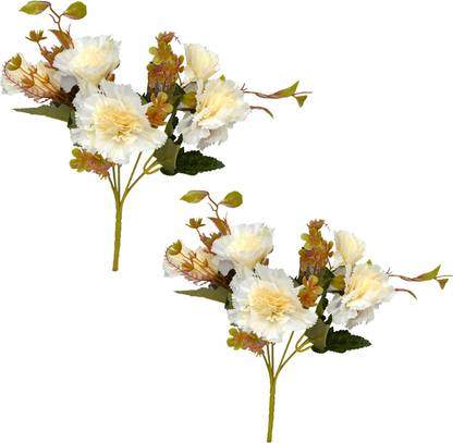fancymart Artificial flower carnation bunch set of 2 without pot White Carnations Artificial Flower