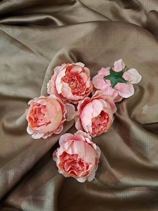 Satyam Kraft 6 Pieces Head Rose Flowers for Home Decoration Orange Camellia Rose Artificial Flower