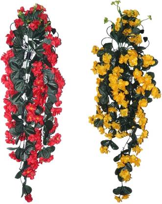 The Florist Creeper Vines with Green Leaves,Home Decor, Red, Yellow Daisy Artificial Flower  with Pot