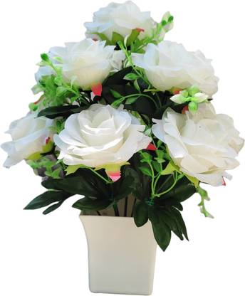 abhay flowers and fashion wonderful White Rose Artificial Flower  with Pot