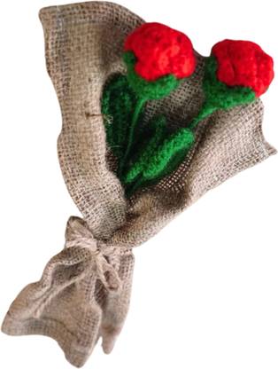 Loophoop Handcrafted Crochet Red Rose Bouquet | Romantic Gift for Valentine & Birthday | Red Rose Artificial Flower