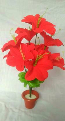 MITHUN Artificial flowers Joba 10 Pcs Red Wild Flower Artificial Flower  with Pot