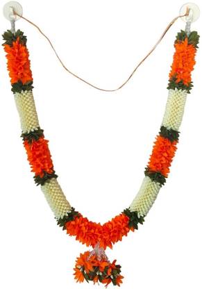 SujArta Garland, Beautiful Jasmine Mala for Photos White, Orange Jasmine Artificial Flower