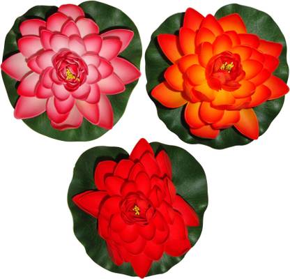 V WOMEN Floating Lotus Large Red, Orange Lotus Artificial Flower