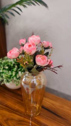 BS AMOR Artificial Flower Bunch Retro Tea Roses Maple Leaves Plants Bunch for Home Decor maindoor Wall Door Balcony Office Decoration Party Festival Craft (Vase Not included) Pink Peony Artificial Flower