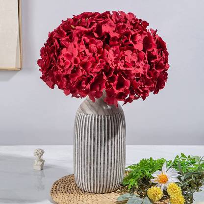 VTH BIG SIZE Artificial Hydrangea Flowers Heads 7 pcs Hydrangea Silk Flowers Red Hydrangea Artificial Flower