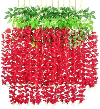 well art gallery Artificial Leaves Wisteria Flower Fake Vine Hanging decoration (4 ps) Red Westeria Artificial Flower