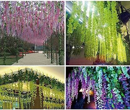 well art gallery Artificial Hanging Flowers for Ceiling Balcony Waterproof Washable Pack of 12 Blue Westeria Artificial Flower