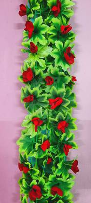 Dynamic Retail Global Artificial Hanging Flowers Plant Garlands Chain for Home Decoration Green Rose Artificial Flower