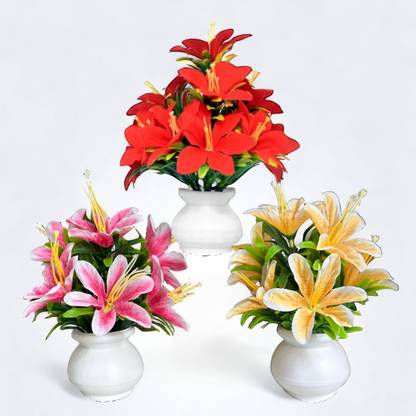 Litleo Multicolor Lily Artificial Flower  with Pot