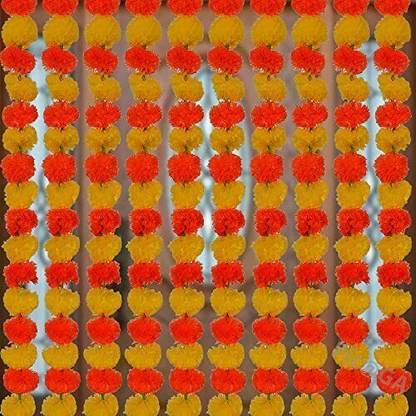 Satyam Kraft Artificial Genda phool galgota Flower line for Home,entrance,festival decor Orange, Yellow Marigold Artificial Flower