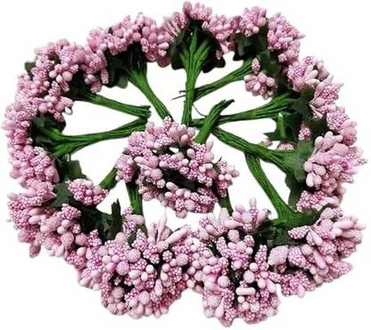 Vrindavanstore.in Artificial Light Pink Pollen Flowers for Crafts – 4 Bunches (48 Pieces) Pink Hibiscus Artificial Flower