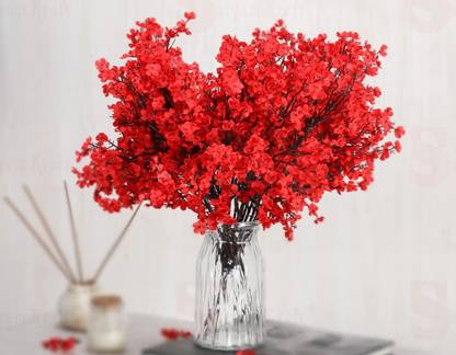 Satyam Kraft 3 Pieces Artificial Babys Breath Gypsophila Flower Sticks for Home Decoration Red Gladiolus Artificial Flower