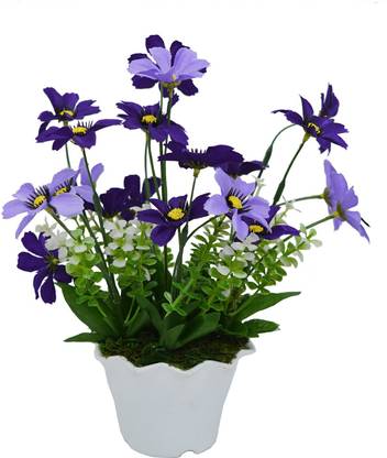 fancymart Home Decor Real Touch Natural Look Blue Daisy Artificial Flower  with Pot