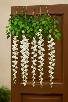 Akp Pack of 6 White Wisteria Vines | Silk Hanging Garland for Decoration White Westeria Artificial Flower